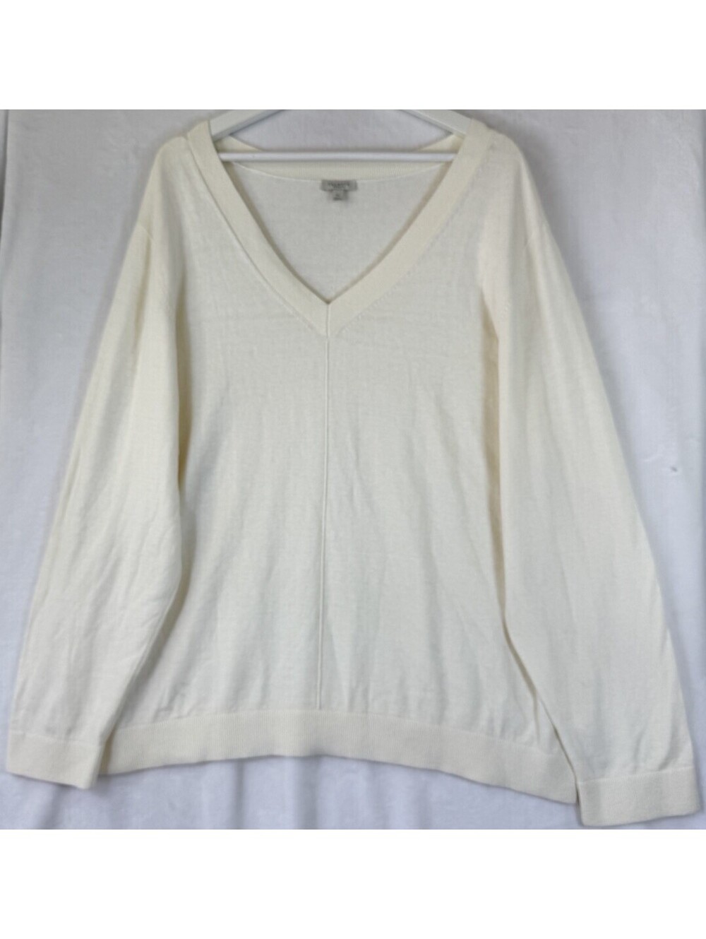 Talbots 3X Tops Sweater V Neck Ivory Pullover Womens Plus Size Long Sleeve